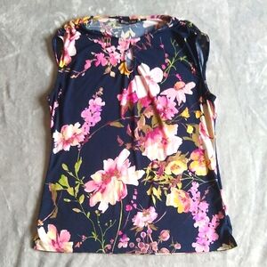 7th AVENUE NEW YORK & COMPANY Floral Sleeveless Top - Navy and Pink